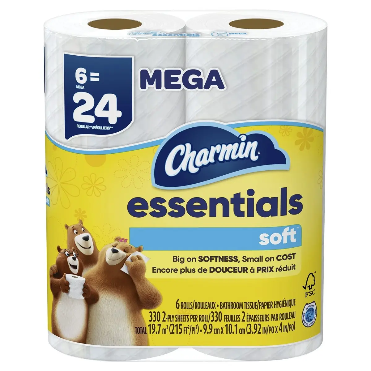 Charmin Essentials Soft Toilet Paper 6 Mega Rolls 330 sheets per roll