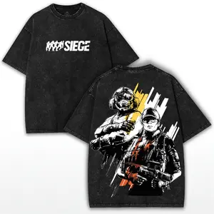 Rainbow Six Siege Squad Vintage Washed Oversized Tee. This Double Printed Heavy Cotton Graphic Shirt is an FPS Operator Streetwear Essential gaming tee.