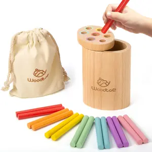 Woodtoe Wooden Montessori Sticks Toys for Kids, Toddler Learning Toys for 1-3 Year Old, Natural Wood Educational Sorting Toy, Sensory Toys Travel Game Birthday Valentines Day Gift for Boys Girls Aged 1+