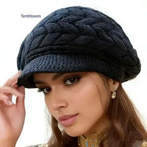 Women's Winter Cable Knit Beanie Hat - Thick, Slouchy with Ear Flaps & Fringe Trim, Soft Stretchy Warm No-Sew Fitting Bonnet, Machine Washable, Blonde Hair-Friendly Sports & Outdoor Accessory for Cold Weather