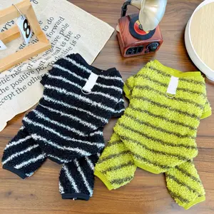 Winter Warm Striped Fleece 4-Leg Dog Suit with Leash Hole for Corgi, Bichon, Golden Retriever, Shiba & More