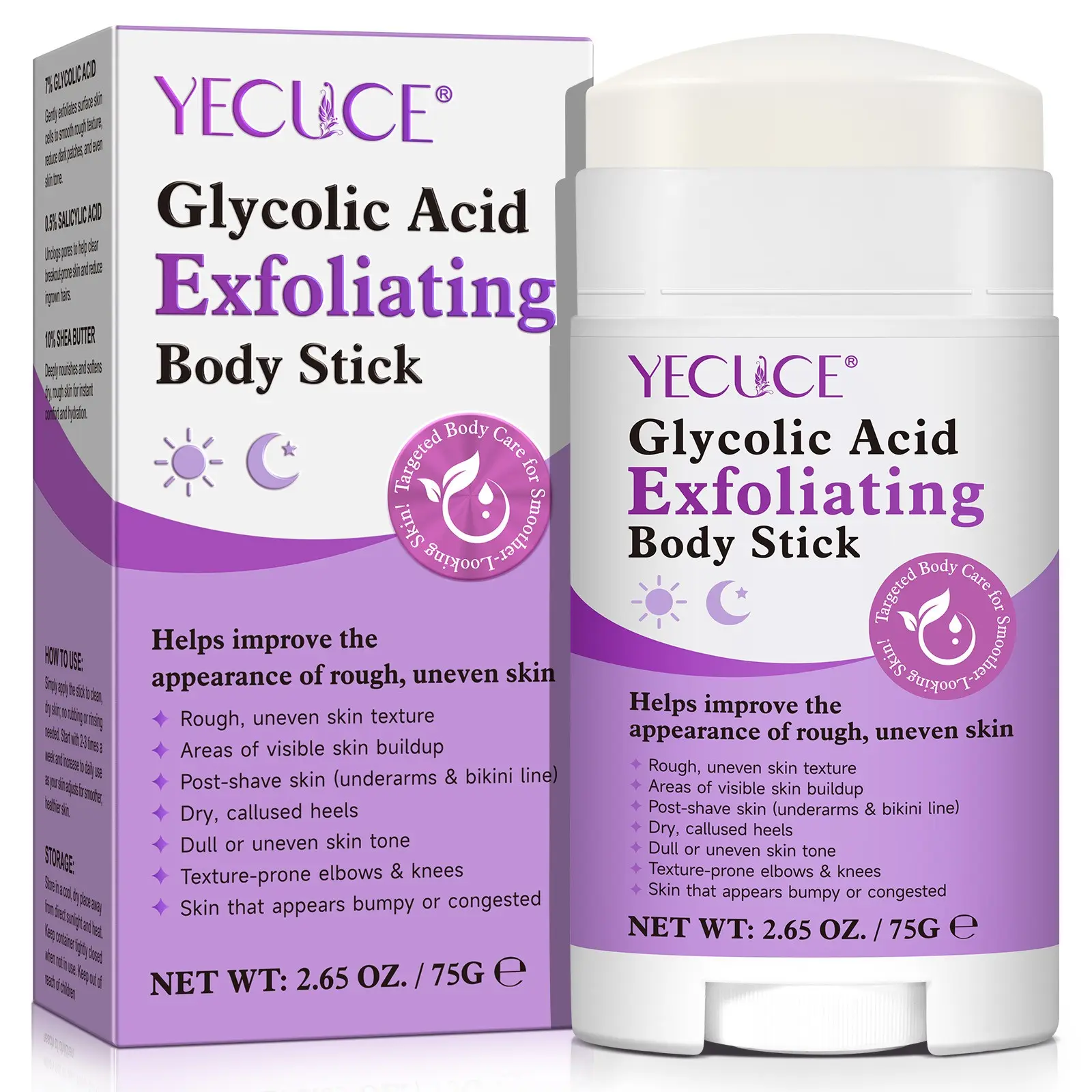Yecuce Aha Exfoliating Body Bar 75g, Improves Rough Skin Texture ...