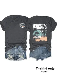 Women's Tiger & Letter Print Round Neck Tee, Casual Short Sleeve Crew Neck T-shirt for Summer, Fashion Women's Top for Daily Wear