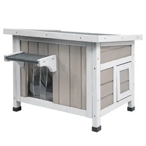 PetsCosset Outdoor Warm Cat House for Winter, Insulated and Thermostatic Feral Cat House Weatherproof Solid Wood, Easy Assembly Cat Shelter with Open Roof,22.44x18.43x17.52 in