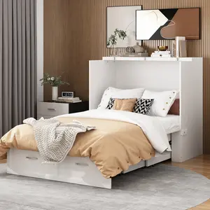 FUFU&GAGA Twin Murphy Bed with Built-in Charging Station, Space-Saving Murphy Bed Chest with Drawer, Foldable, for Home Office Guest Room Bedroom