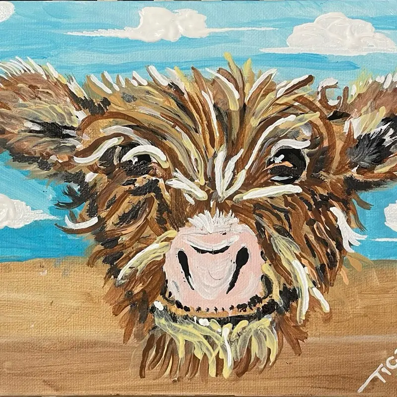 PetArtByTiger Studios Fluffy Grass Puppies | Whimsical Handpainted Highland Cow Wall Art 8x10