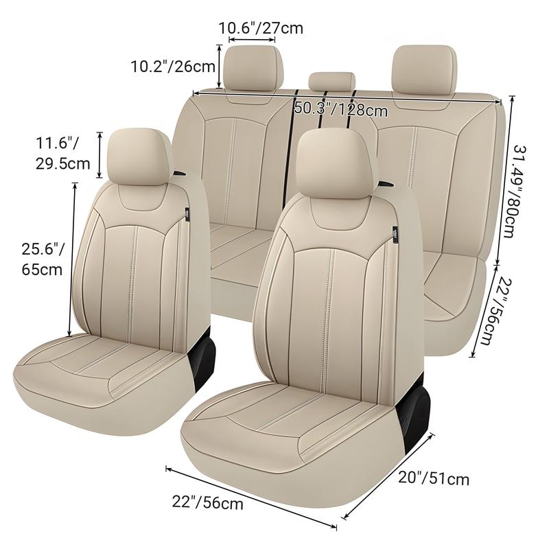 5 Seats Beige PVC Waterproof Car Seat Covers Full Set Universal Fit for Cars SUVs with 3 Zipper Airbag Compatible Truck Cushion Protector