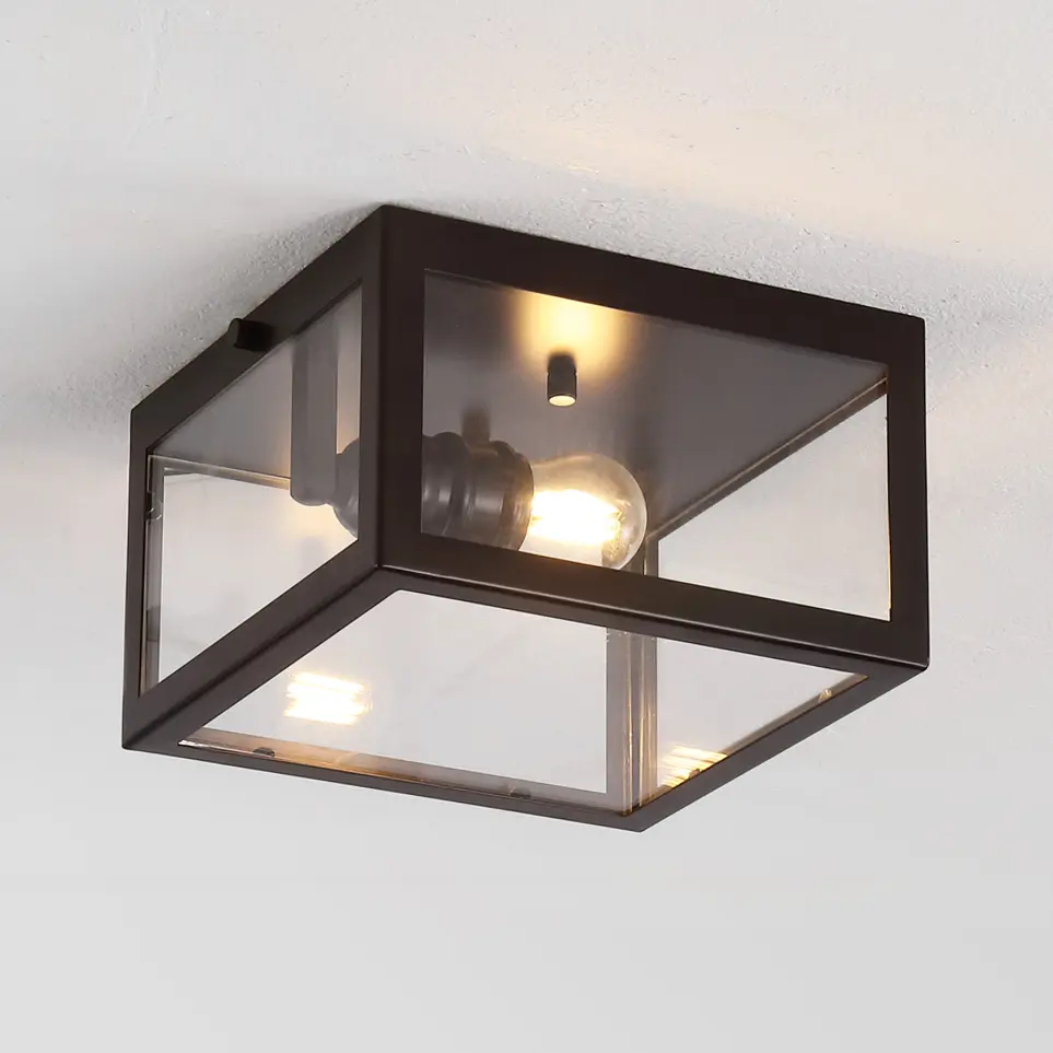 JONATHAN Y Eleanor 8" Dimmable Ceiling Light, Farmhouse Industrial Square Iron-Glass Case LED Flush Mount, Dimmable Ceiling Lights
