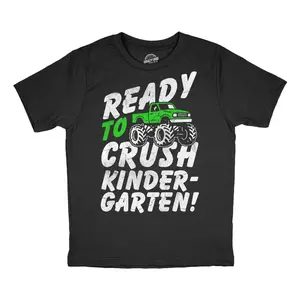 Youth Funny T Shirts Ready To Crush Kindergarten Sarcastic Monster Truck Graphic Novelty Tee For Kids Funny T Shirts Nerd Tops for Kid Funny Motivational Short Sleeve Novelty Tees for Kids Black -