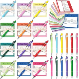 Colorful Book Review Sticky Notes with Pens Ribbons,  to School  12P Mini Self-Stick Sticky Notepads 12 Pens 1 Roll Ribbons for Book Lovers Readers Bookish Teachers Students Review