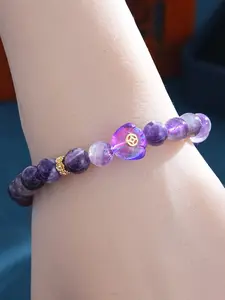 Natural Amethyst Cat Claw Bracelet with Glass Chain, Casual Style Elastic Cord Jewelry, All Seasons Accessory