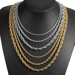 3-7mm Fashion Twisted Rope Link Chain Gold Color Stainless Steel Necklace for Men Unisex Chain Jewelry Gifts