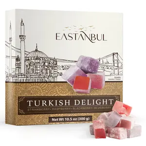 [Mother’s Day Special] Eastanbul Turkish Delight Assorted 4 Berry Flavors (Strawberry, Raspberry, Blackberry, Blueberry), 10.5oz Lokum Candy, Vegan Gluten-Free Dessert Gift Box | Mother’s Day Gift Sweet Traditional