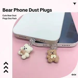 Cute Cartoon Bear Resin Phone Dust Plug (1PC / 2PCS), Fun Decorative Charging Port Protector for iPhone & Type-C Devices, Cell Phone Charm, Phone Accessories