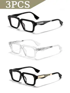 CATERSIDE Vintage Street Style Square Frame Glasses Tr+ Metal Material, Anti-Blue Light Optical Lens, Unisex Fashion Eyewear for All Seasons, High Quality Eyeglasses