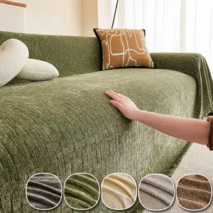 1pc Chenille Jacquard Dustproof Sofa Cover, Fringe Design, All-Season Pet-Friendly, Non-Slip Furniture Protector, Fits 1-4 Seat Sofas, Living Room Decor
