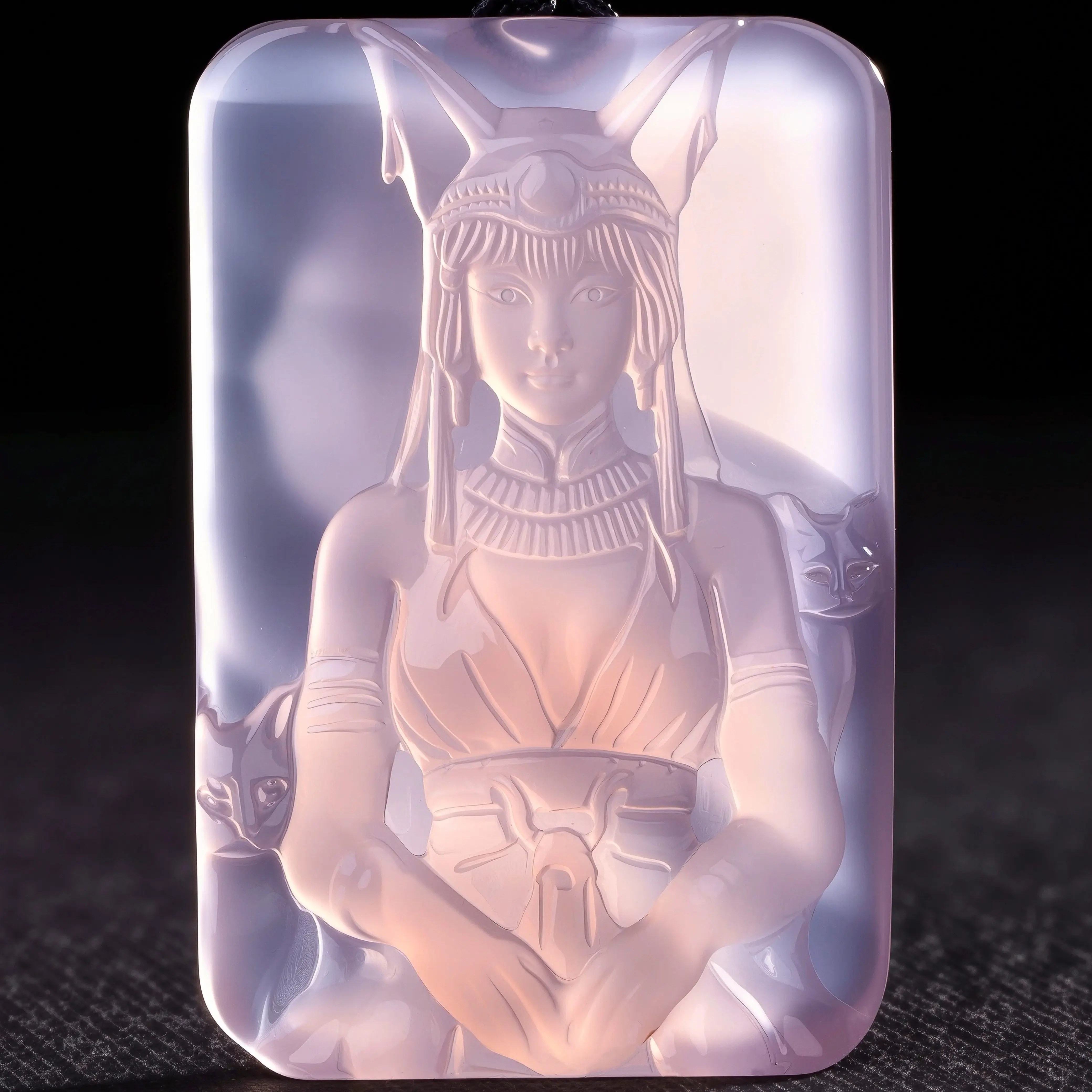 Z-OATH | Rose Quartz Bast Pendant - Egyptian Cat Goddess Necklace, Cthulhu Mythos Jewelry