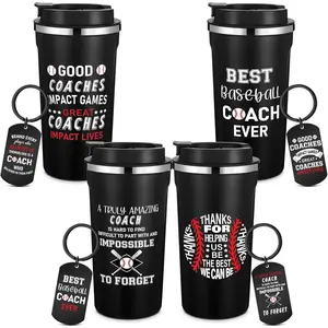Ceenna 8 Pcs Baseball Coach Gifts Insulated Tumblers Keychains Appreciation Gifts Coach for Graduation Party Birthday Retirement Party 4 Stainless Steel Tumbler and 4 Keychain Set