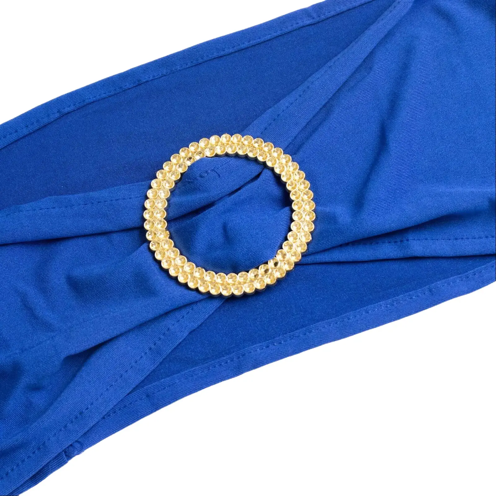 5 Pack Decorative Spandex Chair Sashes (5"x14" Royal Blue) with Gold Rhinestone Buckles - Wrinkle-Free Stretch Chair Bands for Weddings, Banquets, Events, Hotels