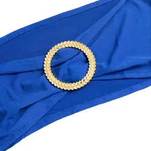 5 Pack Spandex Chair Sashes 5"x14" Royal Blue with Gold Rhinestone Buckles - Wrinkle-Free Stretch Chair Bands