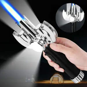 Metal large torch lighter, jet flame torch lighter, multi-purpose high-power flamethrower, super outdoor windproof gas lighter, gas lighter with COB lighting, suitable for moxibustion barbecue baking camping lighter (excluding butane gas)