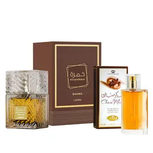2 Pack of Khamrah Qahwa for Unisex Eau de Parfum Spray, 100ml by Lattafa and choco musk 50 ml perfume