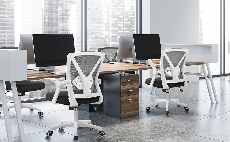 Yaheetech Mesh Office Chair 90° Flip-up Armrests Adjustable Lumbar Support Cushioned Seat Ergonomic Home Chair Black with SGS Features