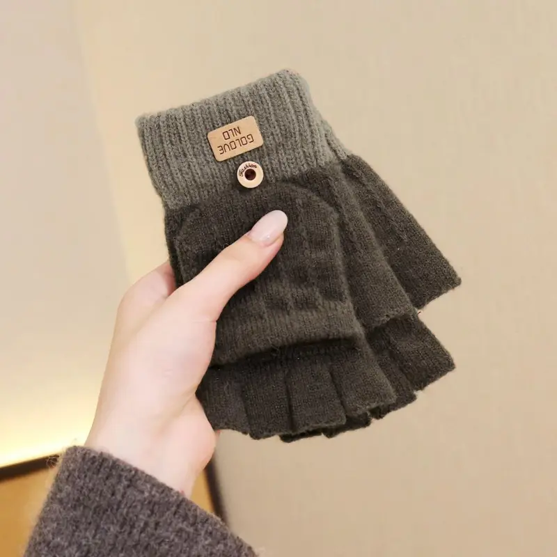 Colorblock Knitted Gloves, Fingerless Gloves with Flip Cover, Casual Windproof Warm Gloves for Fall & Winter, Gloves for Cold Weather, Fashion Accessories for Men & Women