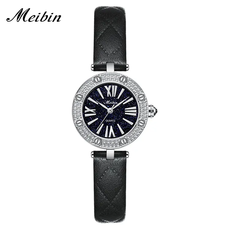 Women's Watch - Starry Sky Dial with Roman Numerals, Black Leather Strap
