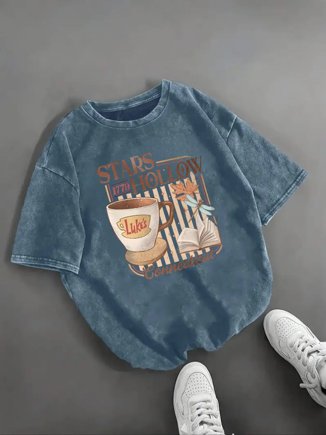 Vintage Gilmore Girls Graphic Print Round Neck Washed T-Shirt for Women, Casual Fitted Everyday Style, Trendy and Eye-Catching, Perfect for TV Show Fans, Lady