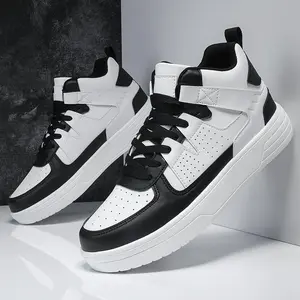 Korean-style trendy unisex chunky sole sneakers with soft cushioning, lace-up design, and versatile outdoor-casual appeal.Men Women Red White High Top Platform Sneakers Non-Slip Walking Shoes