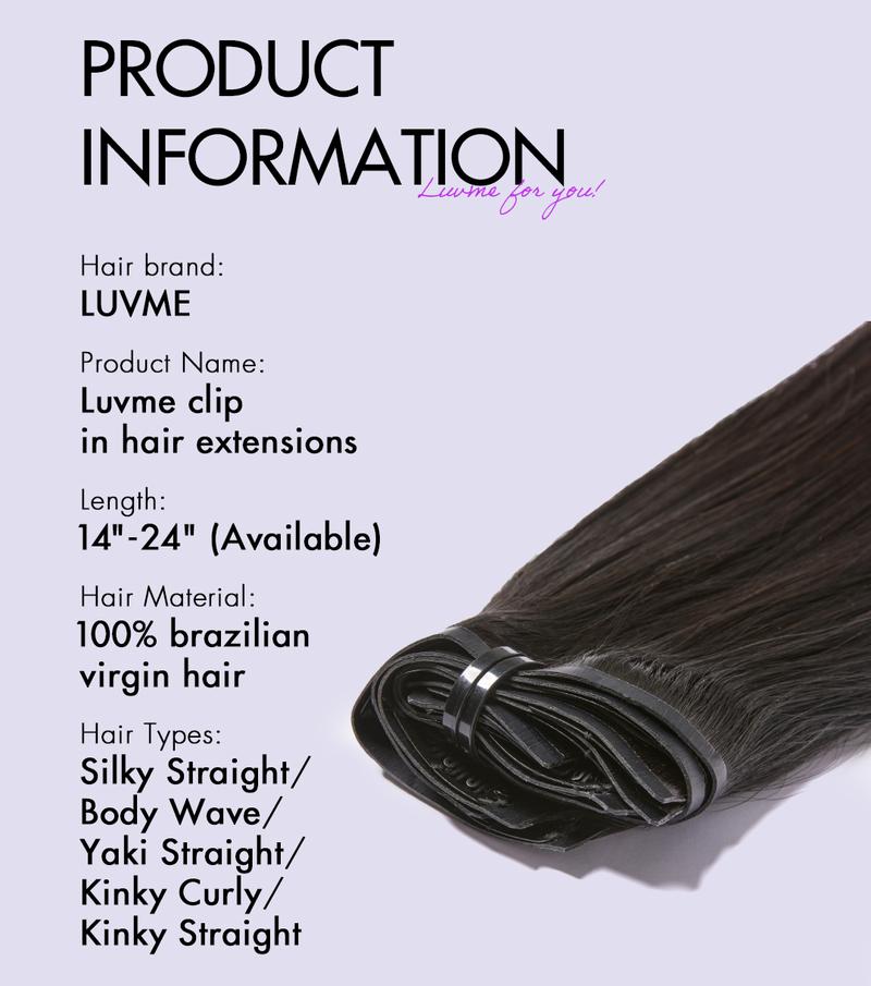 LUVME 100% Virgin Human Hair Extensions Seamless & Invisible Edge Straight, Body Wave, Kinky Curly, Yaki Straight, Messy Burmese Curl Clip-In