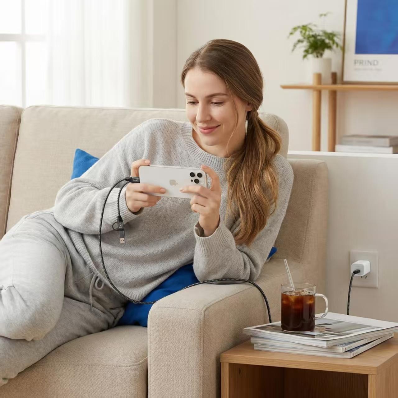 3-in-1 Fast Charging Cable, Nylon Braided USB Charger Cord with Type C & Lightning, Universal Phone Charger for iPhone 15/14/13 Pro Max, Samsung Galaxy, Android & iPad.Bend resistant. Heavy duty cable.Long charging cable 1.5m