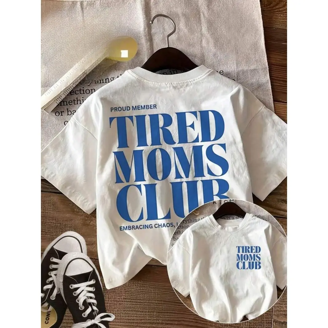 Tired Moms Club Oversized Graphic Tee Women Casual Comfy Short Sleeve Cotton T Shirt Funny Mom Life Summer Top For Daily Wear Streetwear Soft Loungewear Gift For Moms