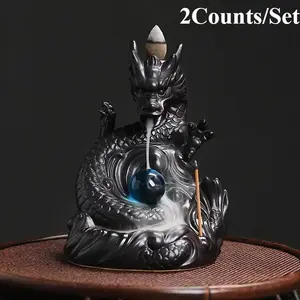Dragon Design Backflow Incense Burner without Incense, 2 Counts/set Ceramic Incense Holder, Aromatherapy Relaxation Gifts  for Friend Family