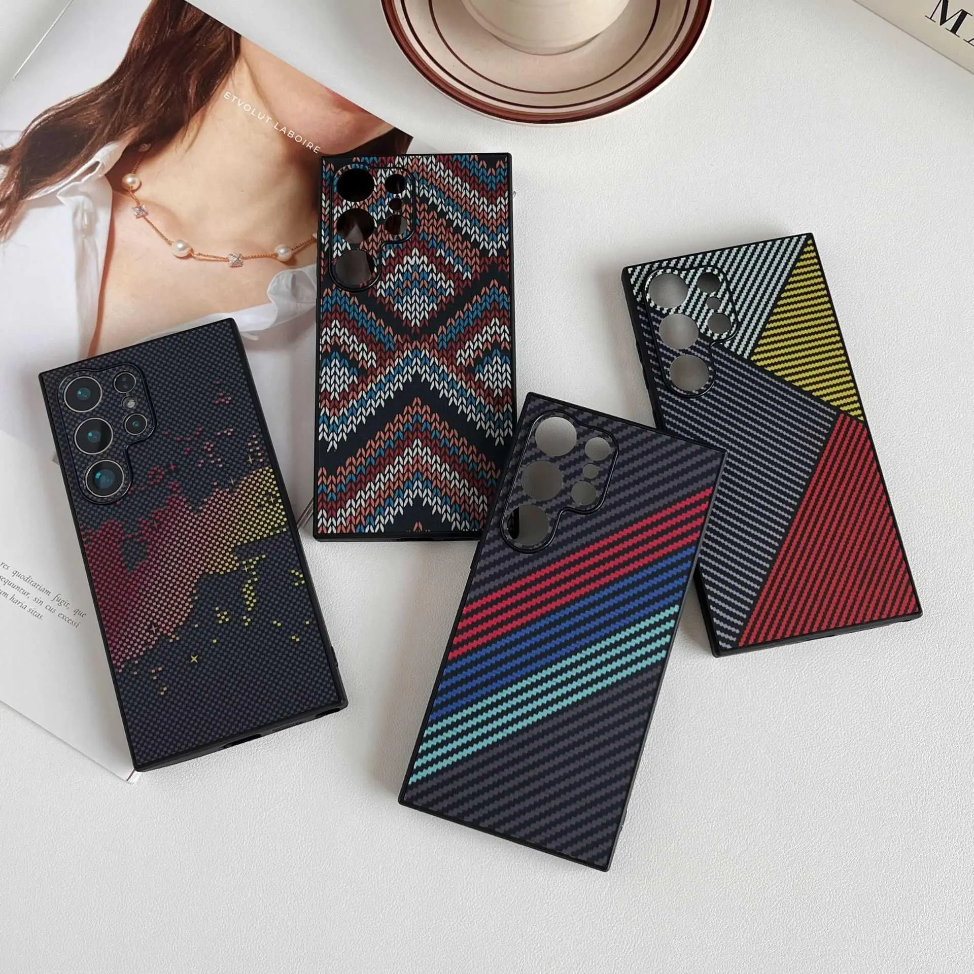 For Samsung S25 Ultra Phone Case For Samsung S24 Ultra Kevlar Carbon Fiber Pattern Magnetic Soft-Touch For Samsung S23 Scratch-Resistant HNAO49GEGNFF