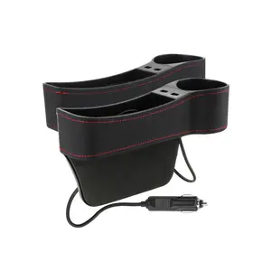 PU Car Seat Storage Box with Dual USB Charger Ports, Car Seat Organizer, Car Backseat Organizer, Multifunctional Car Accessories for Holding Phone Bottle Cups