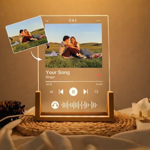 Personalized Scannable Song Code Photo Sign with Customizable LED Lights - Custom Music Plaque Room Decor, Sentimental Anniversary Gift for Him, Gifts for Boyfriend
