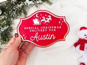Christmas Eve Box for Kids – Christmas Crate Sign, Special Delivery Wooden Christmas Eve Box Plaque for Kids, Holiday Box Name Tag