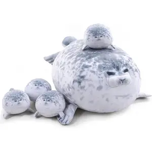 Chubby Blob Seal Pillow Cute Seal Plush with 4 Baby Plushies in Her Tummy, Soft Cotton Stuffed Animals Toy Gifts for Kids(Gag Toys & Practical Jokes)(Gag Toys & Practical Jokes)