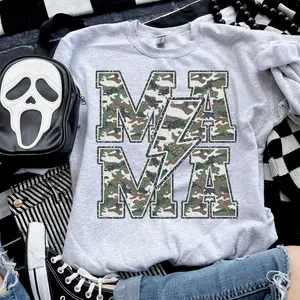 Mama Faux Camo Glitter   - Ash Grey - Sublimation-  - Unisex Jersey Sweatshirt