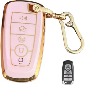 Keyless Entry Remote for Ford Key Fob Cover Protective Shell Fits for Ford Edge Escape Expedition Explorer Fusion Mustang Ranger F-150 F-250 (5-Button-Pink)