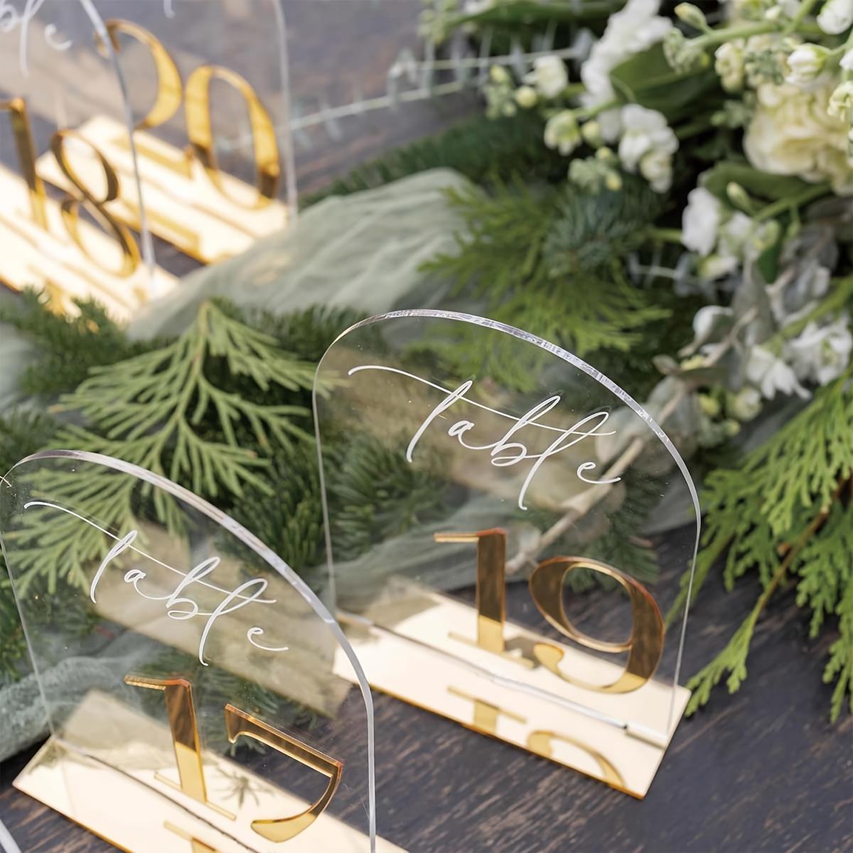 ADISEN Beautiful Wedding Reception Numbers Acrylic Table Number, Modern Simple Table Number with Holder,  Banquet Seat Card, Signs, Acrylic Desktop Decoration Clear Arch Table NumbersRestaurant Reservation Number, Wedding Decoration,