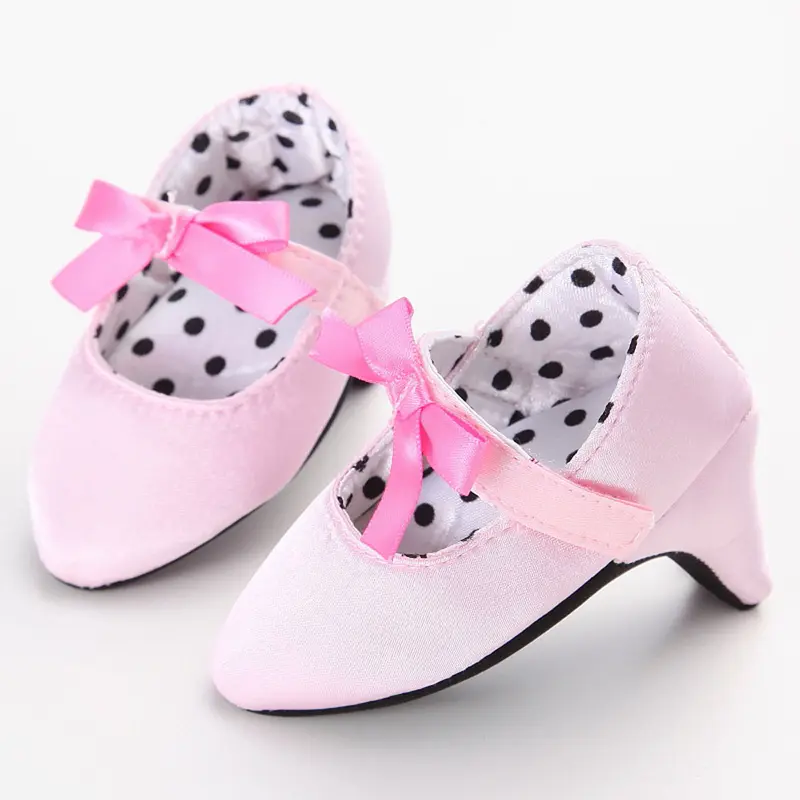 Infant Baby Girls Princess Shoes with High Heels Bowknot Soft Sole Crib Shoes for Newborn Photography Props Toddler Clogs in Pink/Black/Red/Leopard Prints, Low Top Shoes, Bowknot Design Shoes, 0-8Mths