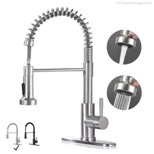 Modern Kitchen Faucet with Pull Down Sprayer Brushed Nickel Single Handle Compact Design Suitable for 1 or 3 Holes FixturesFFLimitlessApparel3
