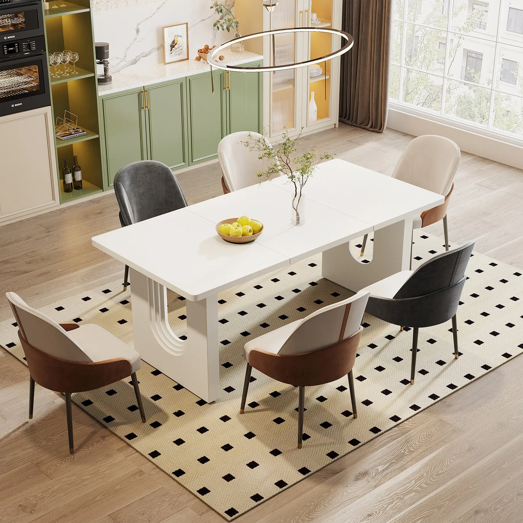 Spaco 71" Minimal Design Rectangular Dining Table - Wood Pedestal Base, Rectangular Dining Room Furniture, Indoor Home Furniture for 6-8 People, Kitchen Use