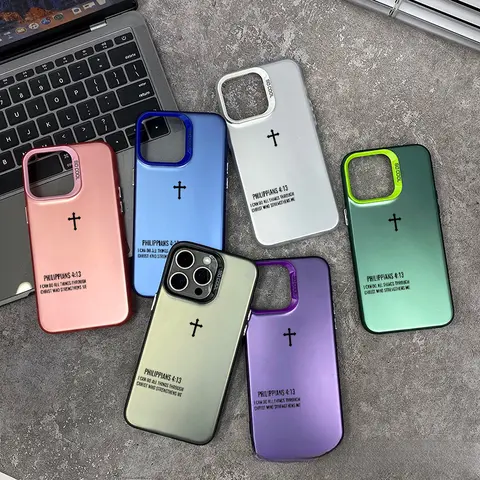 IMD 2-in-1 Purple Cross Casing - Chic Polycarbonate Lightweight Protective Cover for iPhone 11/12/13/14/14 Plus/15/16/17/18 Pro/Pro Max, Women's Mobile Phone Accessory