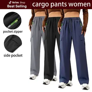 Women’s 3-Pack Summer High-Waist Straight-Leg Casual Jogger Pants with Zipper Pockets, Track Pants Women