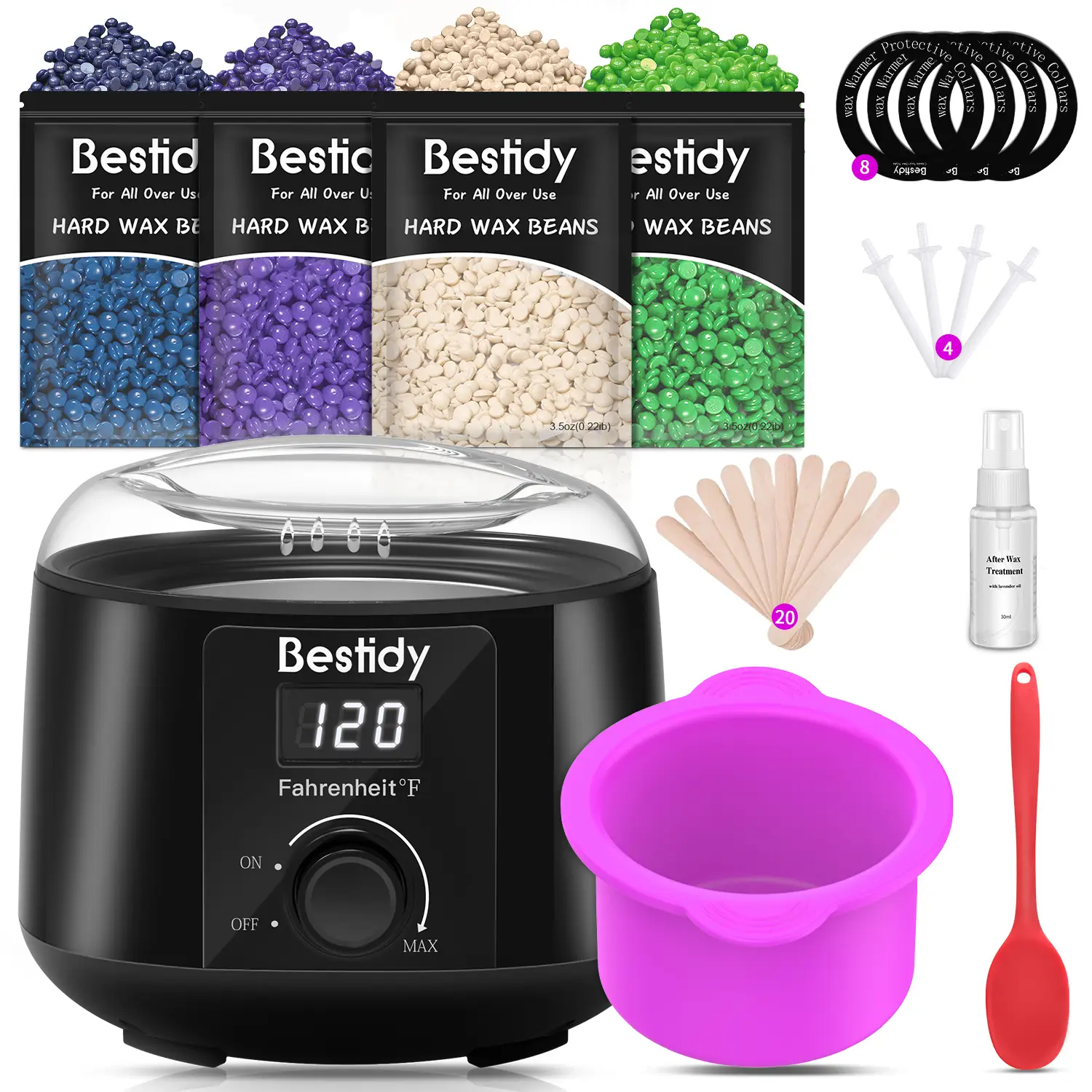 Bestidy Waxing Kit for Women and Men Home Wax Warmer with 4 Pack Hard Wax Beads Hot Wax Hair Removal for Brazilian Body Underarm Bikini Chest Legs Fac