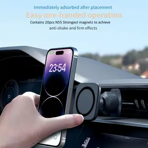Magnetic Car Phone Mount – Upgraded with 20 Strong Magnets | Air Vent Holder for Hands-Free Driving | Secure Car Clip Mount Compatible with iPhone 12–17 & Android Secure Holder Smartphone | Universal Car Mount